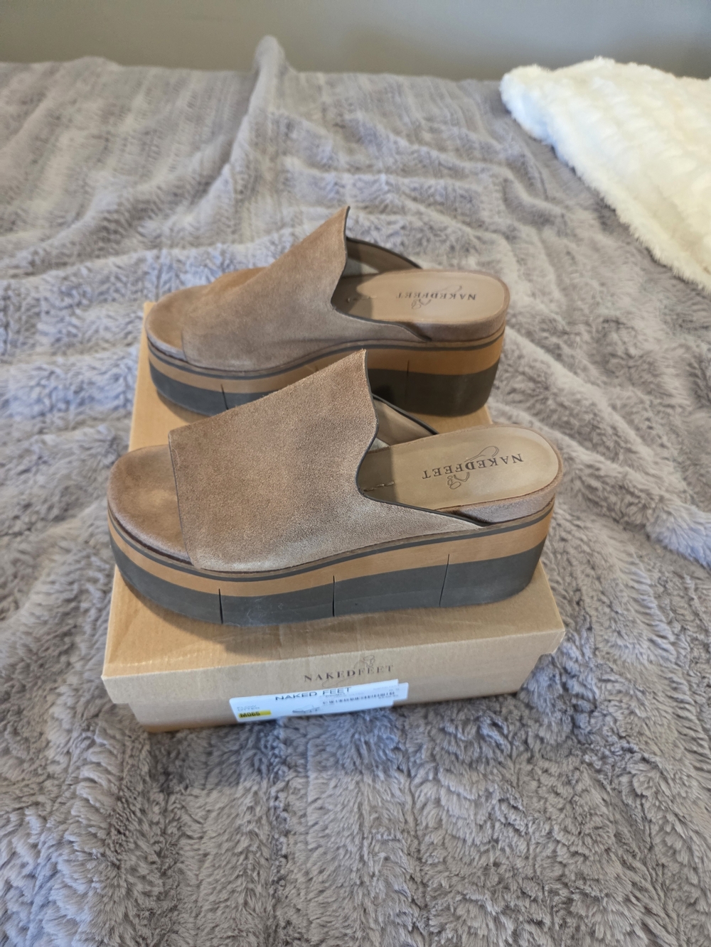 Naked Feet Taupe Suede Platform Slide Sandals